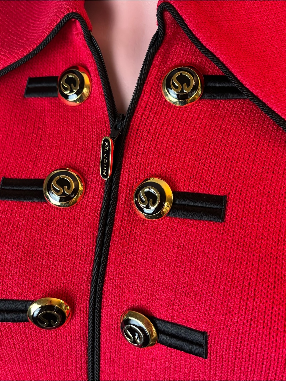 Vtg St John Collection Jacket Red Black Knit Suit Blazer Set Sz 6 Old Money Read - Picture 3 of 14
